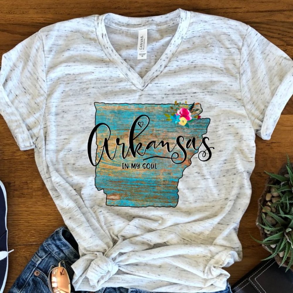 New Arkansas In My Soul Watercolor M Medium Bella Unisex V Neck Marble T-shirt